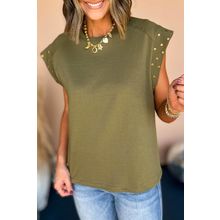 Guacamole Green Studded Short Sleeve Top