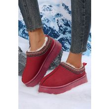 Fiery Red Suede Contrast Print Plush Lined Snow Boots