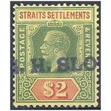 Strait Setts 1915 SG211 $2 Green & Yellow-Brown F.Used.