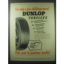 1954 Dunlop Tubeless Tire Ad - For only a few shillings more! Dunlop Tubeless