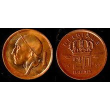 Belgium Twenty Cents 1953 Used Coin 20c King Baudouin I