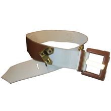 1980's YVES SAINT LAURENT Brass Leather Belt TAN/WHITE YSL Med 29"-31" 4974