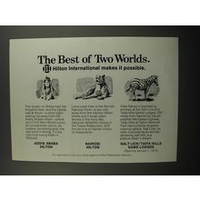 1972 Hilton Hotels Ad - Addis Ababa; Nairobi; Salt Lick/Taita Hills Game Lodges