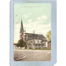 Rhode Island Pawtucket Postcard St Mary's Church Street Scene~1108