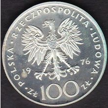 1976 Poland 100 Zlotych Silver Coin Pulaski