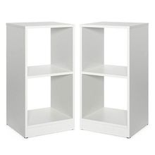 2 Pieces 2-tier Bookcase Set with Anti-toppling Device