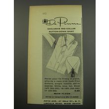 1955 De Pinna Shirts Advertisement - Exclusive mid-collar button-down shirt