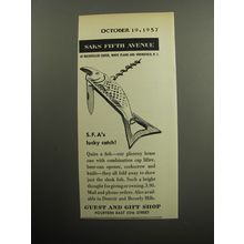 1957 Saks Fifth Avenue Fish Bottle Opener Advertisement - S.F.A's lucky catch