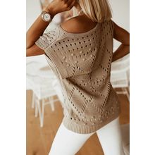 Khaki Pointelle Knit Short Dolman Sleeve Sweater Top
