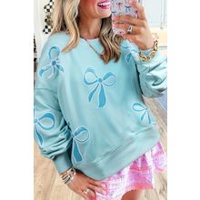 Beau Blue Sequined Bowknot Drop Shoulder Oversized Sweatshirt