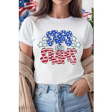 White Stars and Stripes Round Neck Graphic T Shirt