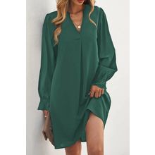 Green Split V Neck Ruffled Sleeves Shirt Dress