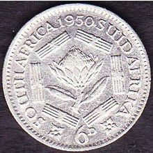 1950 South Africa 6 Pence Silver Coin