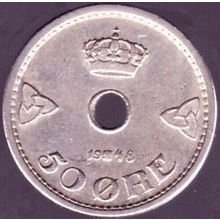 1948 Norway 50 Ore Coin