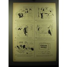 1948 Statler Hotels Ad - cartoon by Tony Barlow - Fretful Fred and family