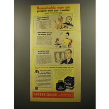 1945 Parker Quink Ink Ad - Remarkable new ink prevents most pen troubles