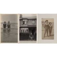 Schoolchildren & Swimmers Kneeling in Sea 3x Real Photo Old Postcard s