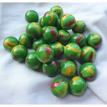 DRAGON *DISCONTINUED 12 Beautiful Glass Marbles, Green, Yellow & Red Swirl, 22mm
