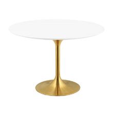47" White Round Lacquered Wood Top Tulip Pedestal Dining Table Gold Metal Base
