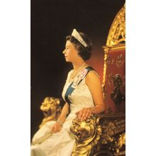 Queen Elizabeth On Throne Karsh of Ottawa Painting Royal Postcard