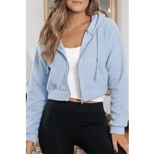 Beau Blue Cropped Sherpa Zip Up Hoodie