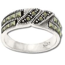 Sterling Silver Genuine 18 Marcasite Bars and Slashes Ring