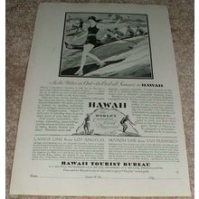 1929 Hawaii Tourist Bureau Ad, Surfer Girl!!!