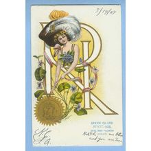 Rhode Island Rhode Island State Girl Seal And Flower Violet Large Initials~1103