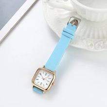 Ladies 2.3 cm White Square Face Blue Leather Strap Rose Gold Buckle Watch