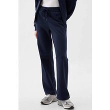 Navy Blue Solid Color Fleece Lined Drawstring Waist Casual Pants