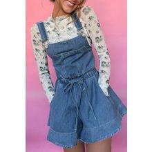 Sky Blue Buckle Straps Bib Style Tied Backless Flared Denim Overall