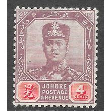 JOHORE SULTAN SIR IBRAHIM MALAYA 1918 4c SG91 91 SG WMK MCA MINT HINGED