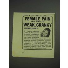 1941 Lydia E. Pinkham's Compound Ad - Female Pain