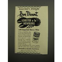 1951 Bon Vivant Lobster a la Newburg Ad - Gourmet's delight