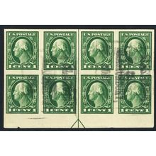 408, Used 1¢ Superb Arrow Block of Eight Stamps * Stuart Katz