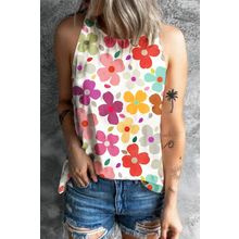 White Cute Floral Print Vest