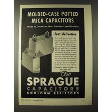 1943 Sprague Capacitors & Koolohm Resistors Ad - Molded-case potted mica