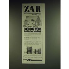 1984 UGL Zar Rainstain, Stains & Finishes Ad - Zar wood finishing products