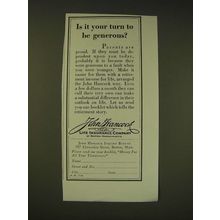 1936 John Hancock Life Insurance Ad - Is it your turn to be generous?