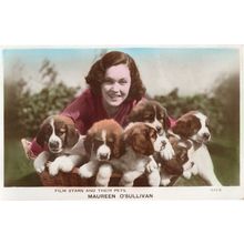 Maureen O'Sullivan Film Stars & Their Pets Rare Tinted Postcard