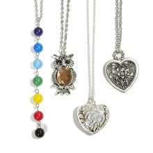 Brown Owl Chakra Beads Antique Silver Heart Silver Heart Pendant Necklace