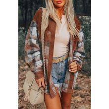 Cinnamon Plaid Corduroy Patchwork Chest Pocket Shacket