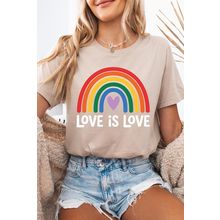 Khaki Love is Love Rainbow Heart Printed Cotton Blend T Shirt