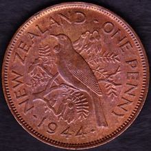 1944 New Zealand 1 Penny Coin