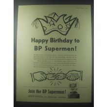 1954 BP Super Petrol Ad - Happy birthday to BP Supermen