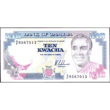 1989 Zambia Banknote 10 Kwacha Sig 8 Nkhoma