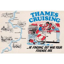 Thames River Cruising Map Comic 1980s Postcard
