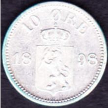 1898 Norway 10 Ore Silver Coin