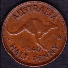 1940 Australia 1 Half Penny Coin