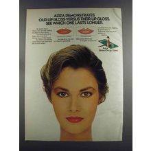 1982 Aziza Shine-On Lip Gloss Ad - Lasts Longer